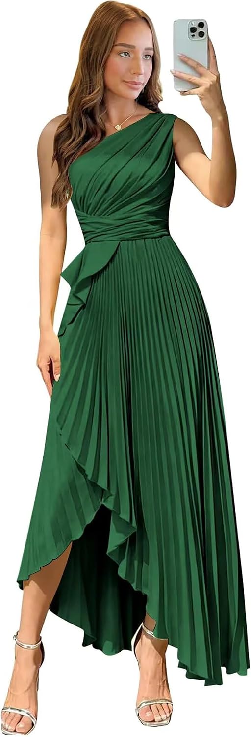 Satin One Shoulder Wedding Guest Dresses Long Asymmetrical Formal Prom Party Evening Gowns High Low 2026