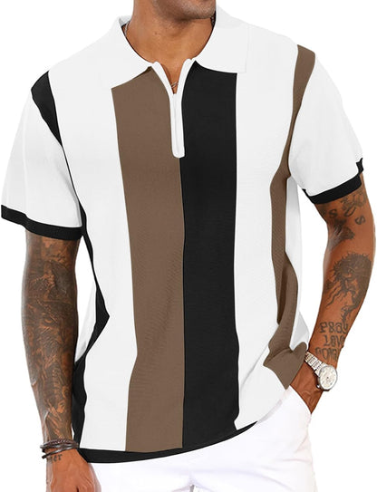 Men's Fashion Polo Shirts Vintage Striped Knitting Shirts Casual Slim Fit Golf Shirts