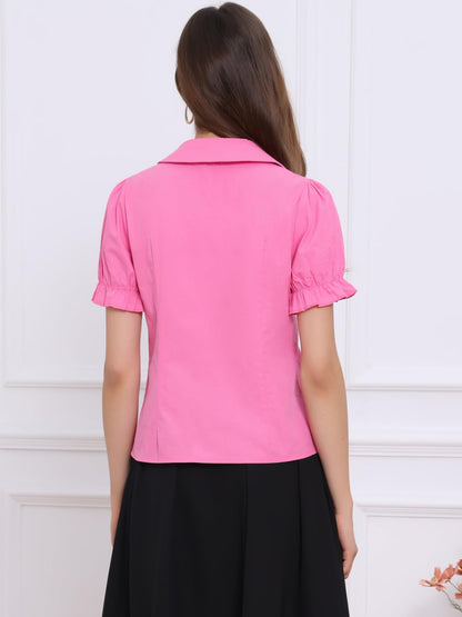 Allegra K Women's Vintage Peter Pan Collar Tie Neck Casual Cute Cotton Button-Up Shirt