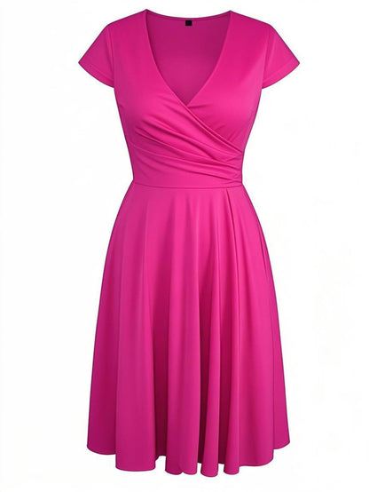 oxiuly Women's Vintage Dot V-Neck Cap Sleeve Casual Pockets Swing Tea Dress OX296