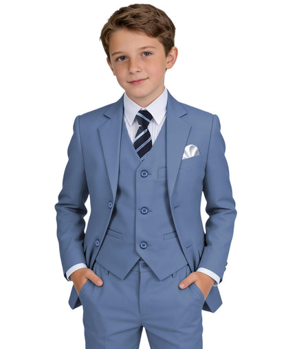 Boys' Suit Kids Formal Tuxedo Suits Set for Boys 6 Piece Dress Clothes Easter Wedding Outfit with Tie Pocket Square