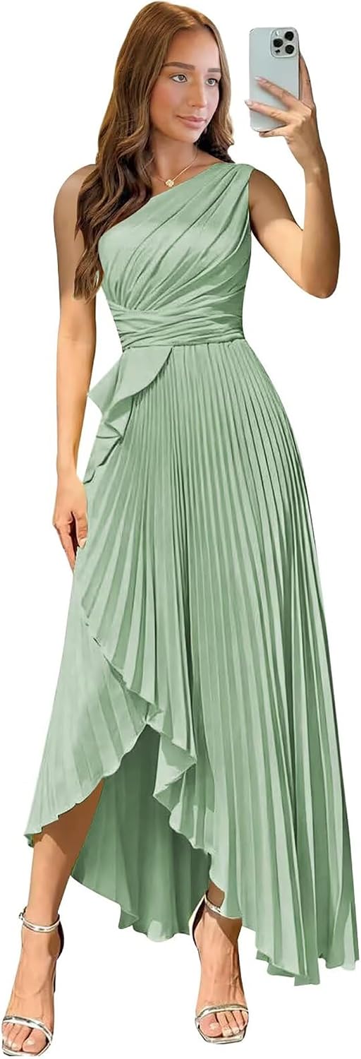Satin One Shoulder Wedding Guest Dresses Long Asymmetrical Formal Prom Party Evening Gowns High Low 2026