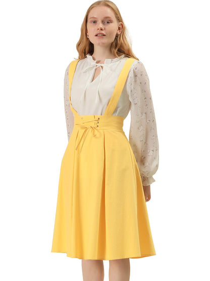 Allegra K Women's Cute Suspender Skirt High Waist Overall Corset Skater Skirt Short Mini Dress