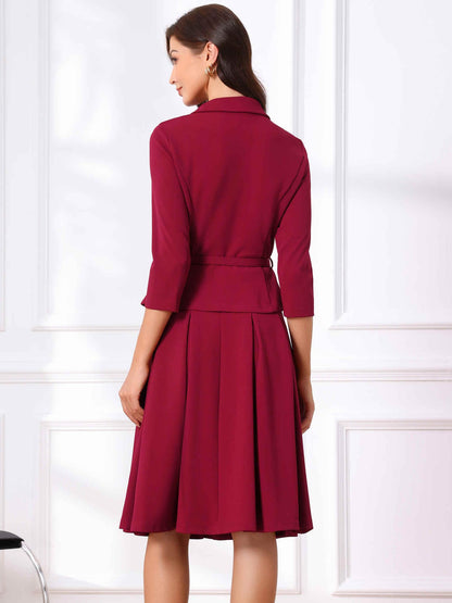 Allegra K Business Skirt Suit Sets for Women's 2 Piece Outfits Office 3/4 Sleeve Blazer Jacket Pleated Skirts