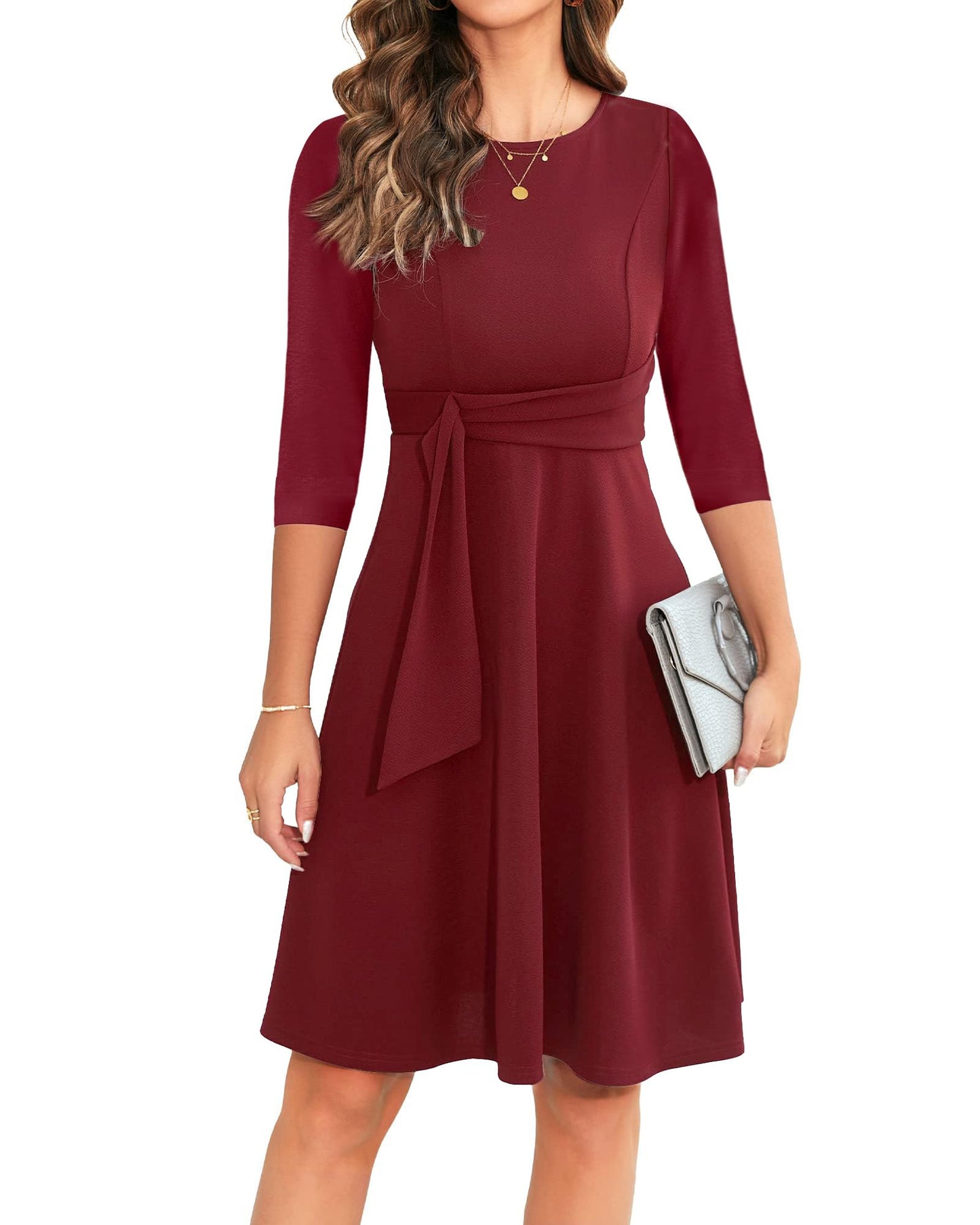 OWIN Womens 2026 Elegant Ruffle Sleeve Flared A Line Swing Casual Party Cocktail Dresses