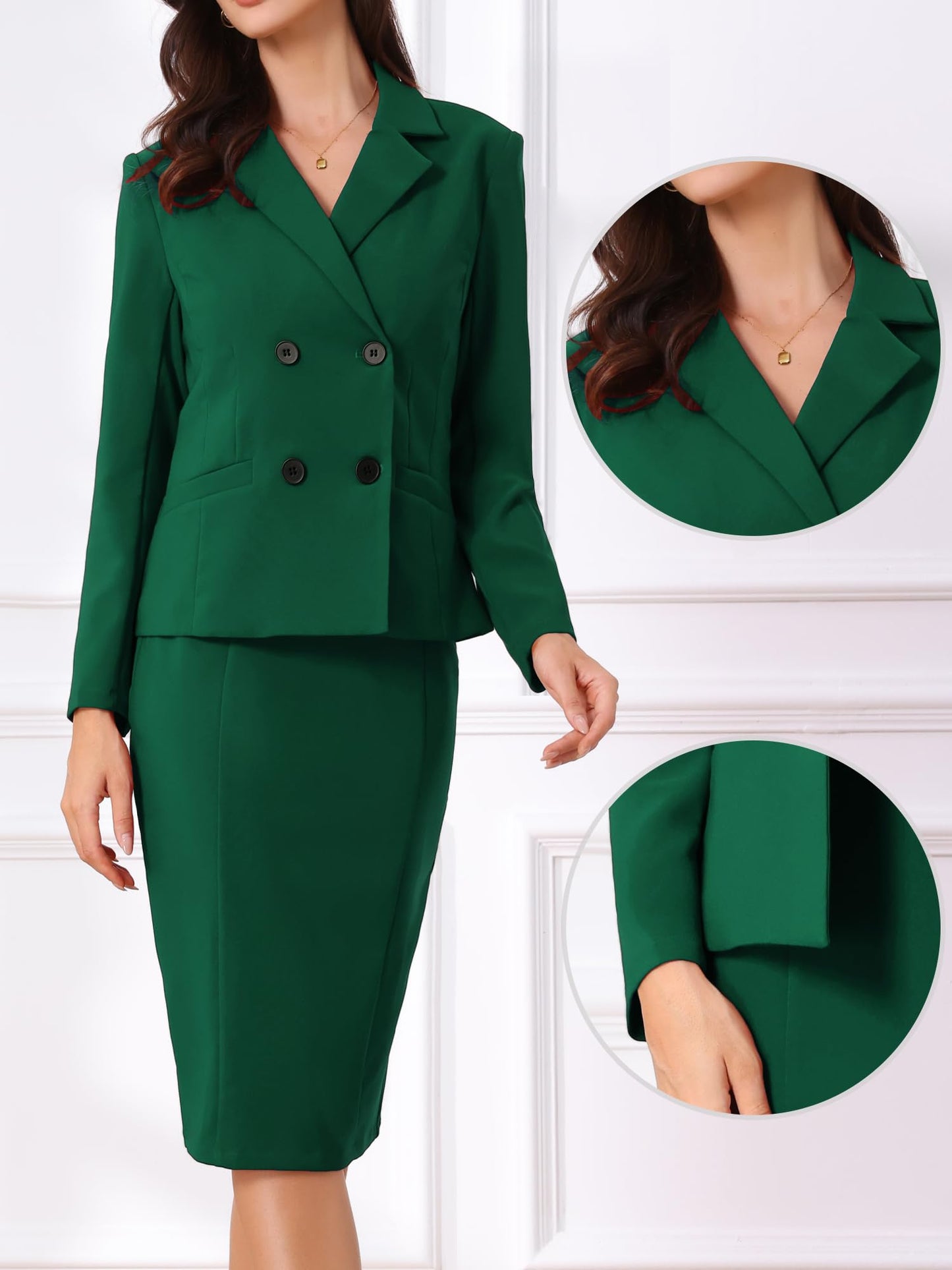 Allegra K Business Skirt Suit Set for Womens 2 Piece Long Sleeve Work Blazer Jacket Outfits Pencil Skirts Set
