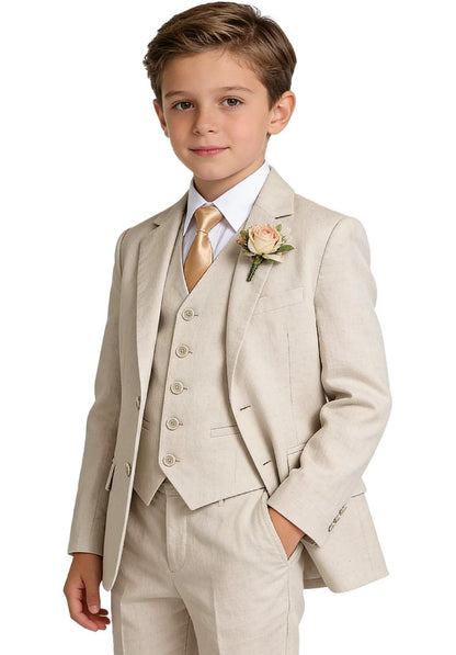 Boys Linen Suit Formal 3 Piece Toddler Tuxedo for Summer Beach Wedding Outfit Slim Fit Kids Suits Jacket Vest Pants