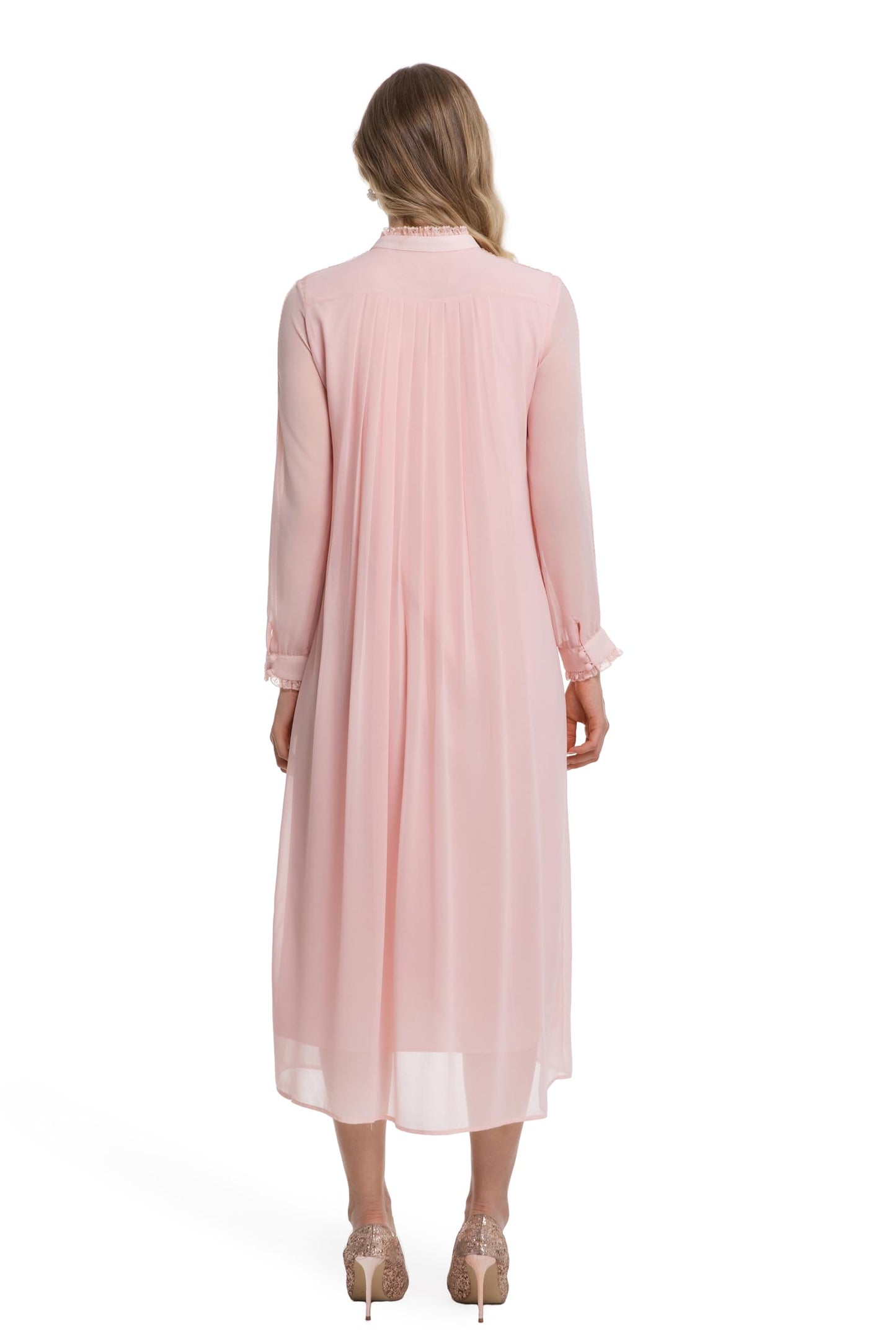 Women's 2026 Spring Fall Midi Dress with Belt Casual Long Sleeve Lace V Neck Pleated A Line Flowy Dresses for Work or Daily