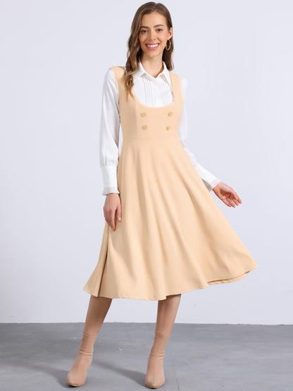 Allegra K Vintage Pinafore Dress for Women's 1950s Lace Trrim Midi Overall Dress with Pockets