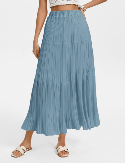 Kate Kasin 2026 Women's Chiffon Maxi Skirt, High Waist Pleated Skirts, Summer Flowy Long Skirts with Underskirt