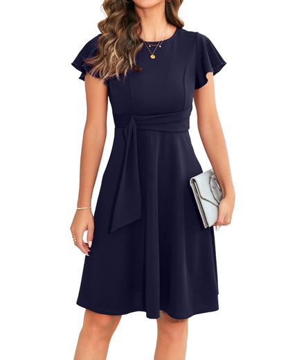 OWIN Womens 2026 Elegant Ruffle Sleeve Flared A Line Swing Casual Party Cocktail Dresses