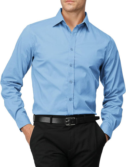 H2H Mens Slim Fit Dress Shirts Stretch Long Sleeve Basic Formal Shirts Solid Business Casual Button Down Shirts
