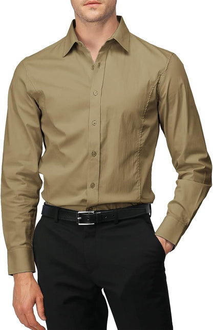 H2H Mens Slim Fit Dress Shirts Stretch Long Sleeve Basic Formal Shirts Solid Business Casual Button Down Shirts