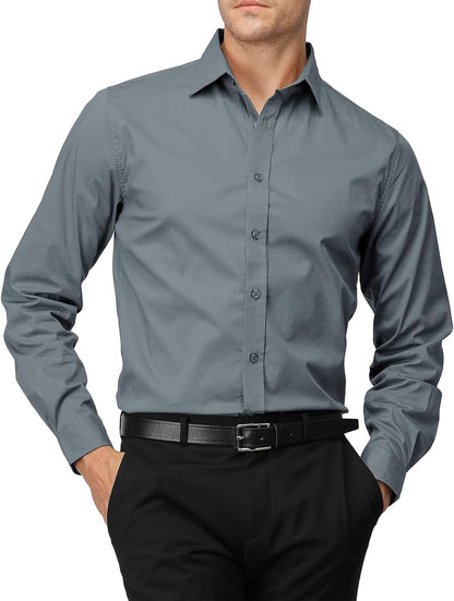 H2H Mens Slim Fit Dress Shirts Stretch Long Sleeve Basic Formal Shirts Solid Business Casual Button Down Shirts