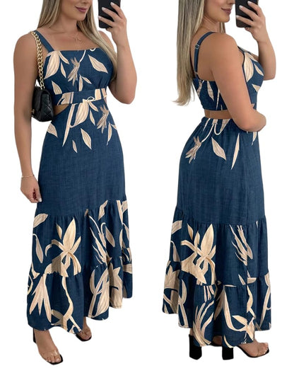 CHICME Summer Dresses for Women 2026 Sleeveless Casual Boho Maxi Dress Square Neck Cut Out Floral A Line Dress