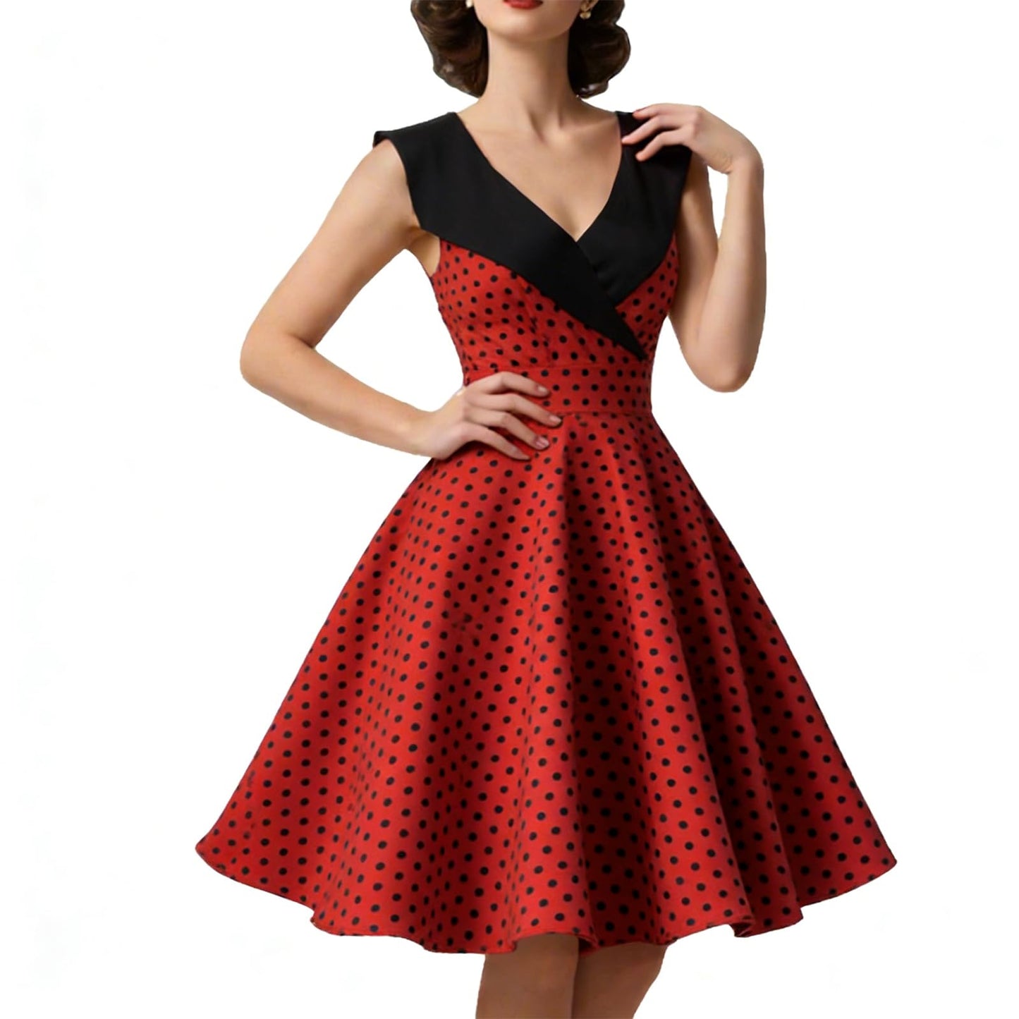 HIGAKI Women's 1950s Dress Tea Party V-Neck Sleeveless Dress