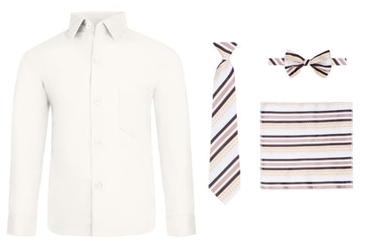 S.H. Churchill & Co. Boy's 4 Piece Dress Shirt Set with Long Tie, Bow Tie and Hanky