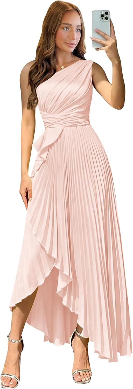 Satin One Shoulder Wedding Guest Dresses Long Asymmetrical Formal Prom Party Evening Gowns High Low 2026
