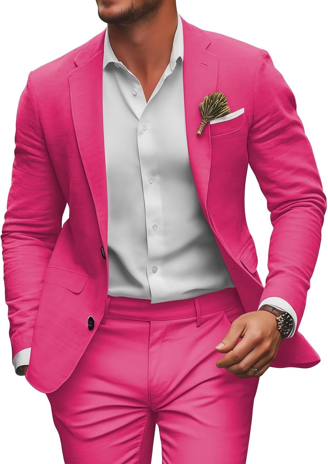 Retro Linen Mens Suit 2 Pieces Slim Fit Light Weight Beach Summer Wedding Tuxedo Set Jacket Blazer Pants for Men