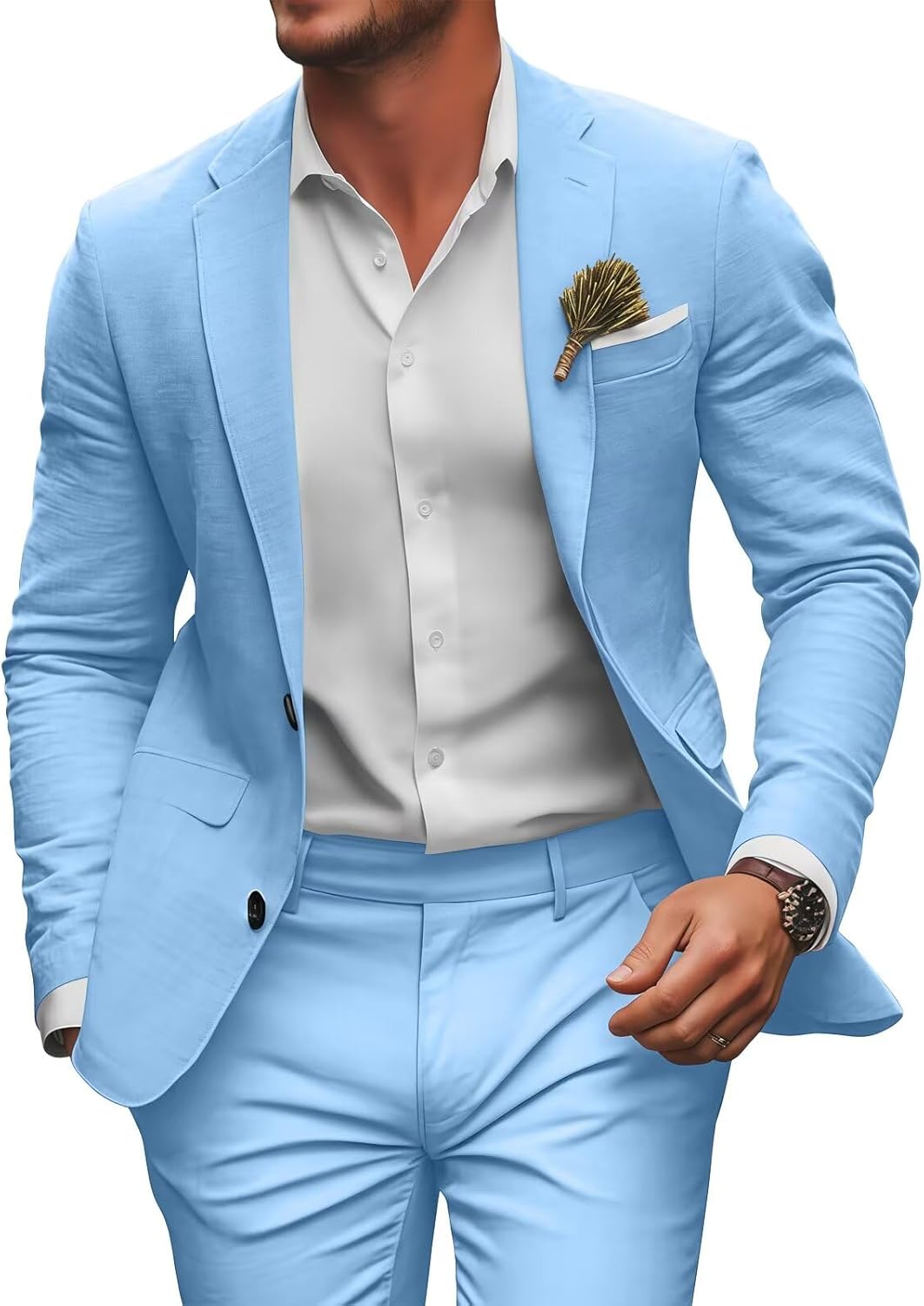 Retro Linen Mens Suit 2 Pieces Slim Fit Light Weight Beach Summer Wedding Tuxedo Set Jacket Blazer Pants for Men