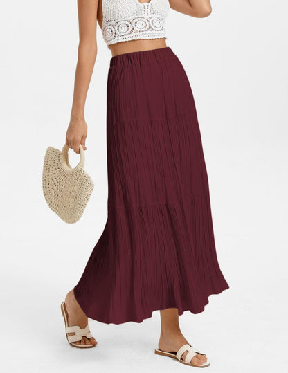 Kate Kasin 2026 Women's Chiffon Maxi Skirt, High Waist Pleated Skirts, Summer Flowy Long Skirts with Underskirt