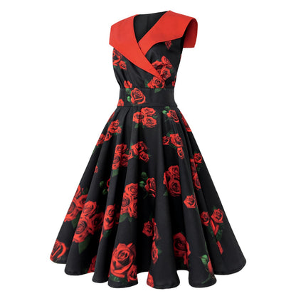 HIGAKI Women's 1950s Dress Tea Party V-Neck Sleeveless Dress