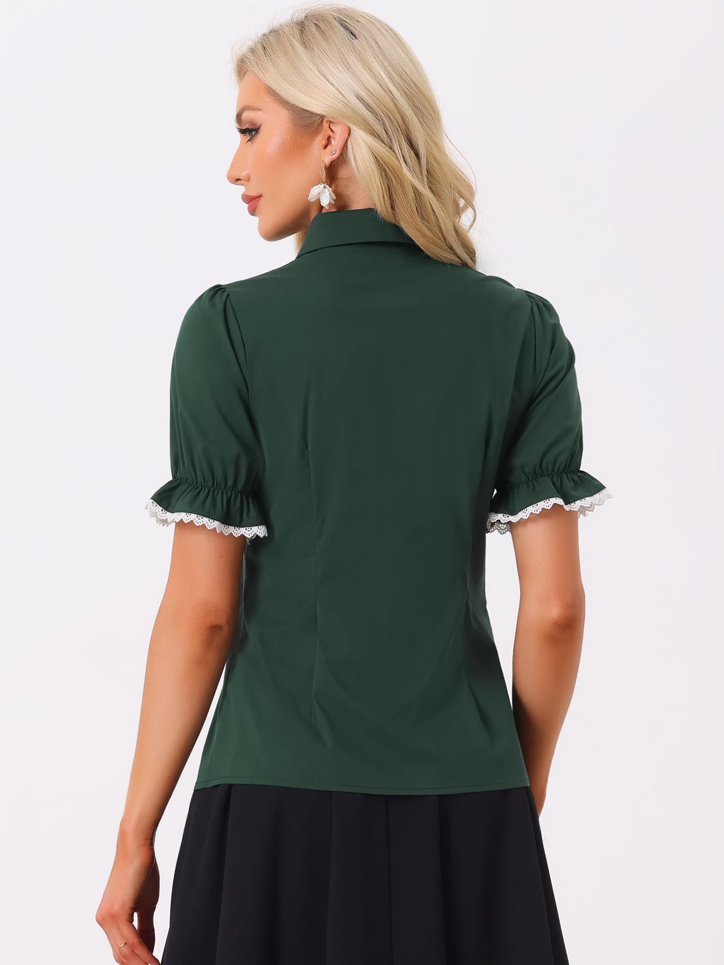 Allegra K Peter Pan Collar Shirt for Women Vintage Tops Puff Short Sleeve Button Down Retro Blouses 2026