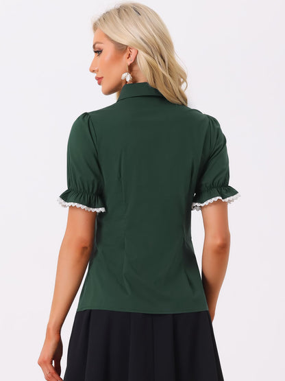 Allegra K Peter Pan Collar Shirt for Women Vintage Tops Puff Short Sleeve Button Down Retro Blouses 2026