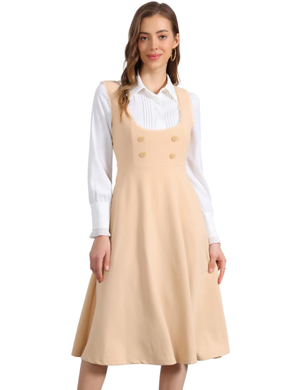 Allegra K Vintage Pinafore Dress for Women's 1950s Lace Trrim Midi Overall Dress with Pockets