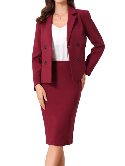 Allegra K Business Skirt Suit Set for Womens 2 Piece Long Sleeve Work Blazer Jacket Outfits Pencil Skirts Set