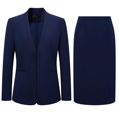 Women's 2 Piece Business Suit Skirt Set Collarless Blazer Jacket & Pencil Skirt Office Work Professional Outfits