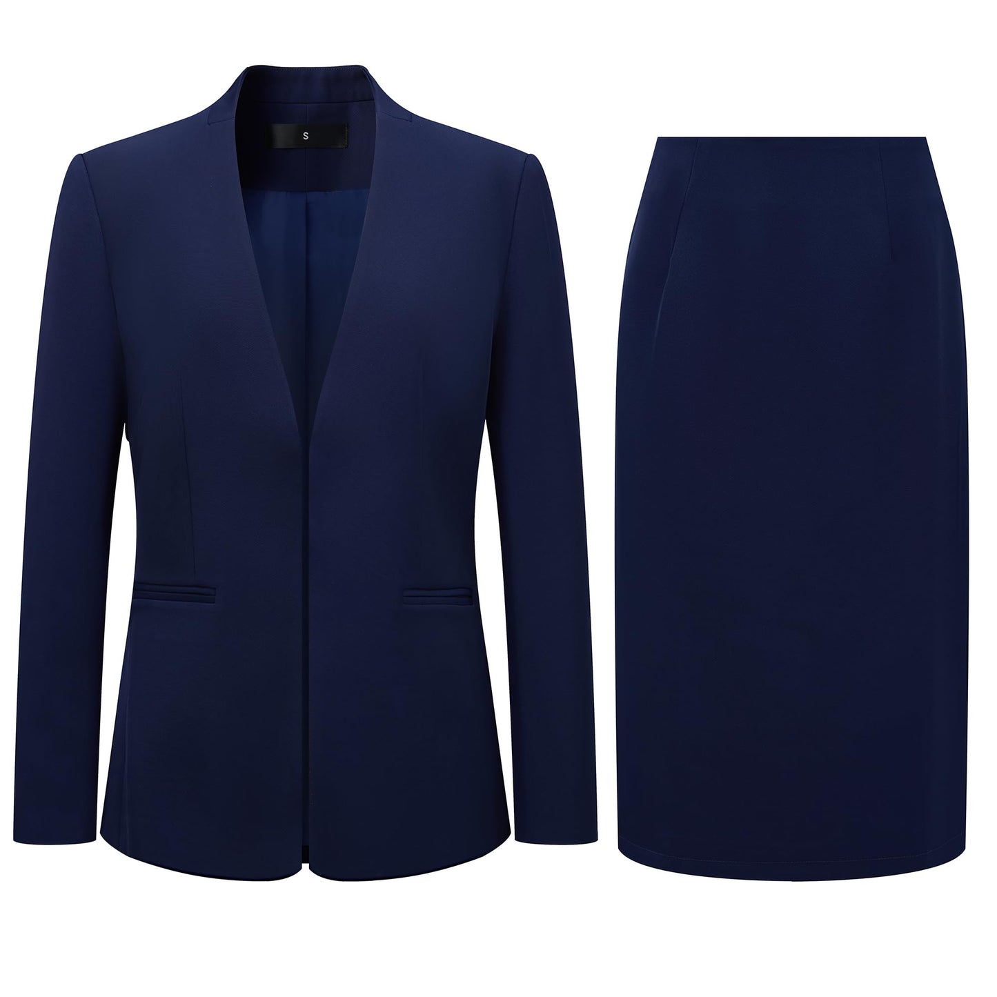 Women's 2 Piece Business Suit Skirt Set Collarless Blazer Jacket & Pencil Skirt Office Work Professional Outfits