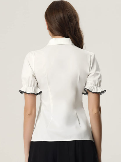 Allegra K Peter Pan Collar Shirt for Women Vintage Tops Puff Short Sleeve Button Down Retro Blouses 2026