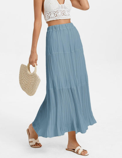 Kate Kasin 2026 Women's Chiffon Maxi Skirt, High Waist Pleated Skirts, Summer Flowy Long Skirts with Underskirt