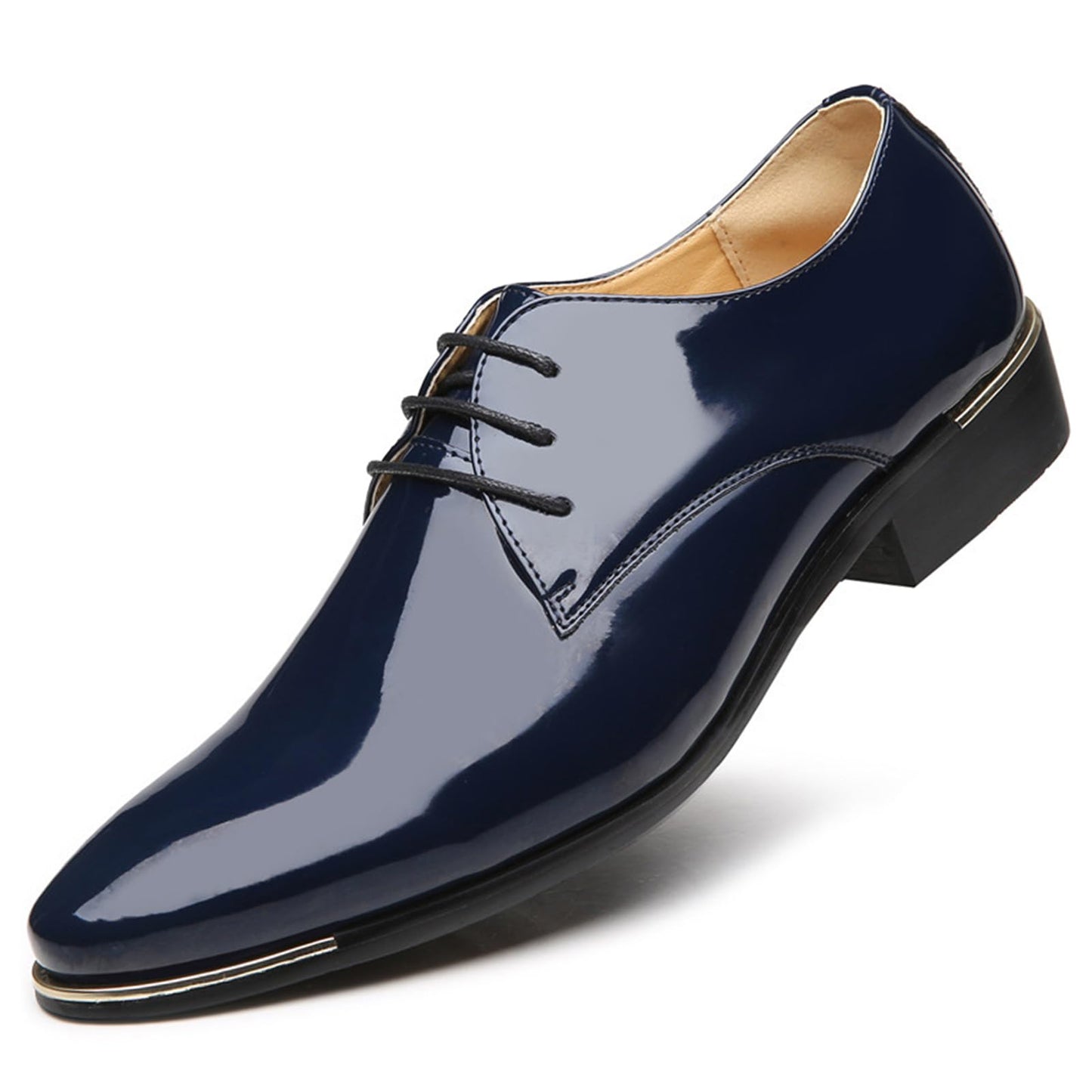 Men's Patent Leather Pointed Toe Derby Dress Shoes Classic Lace-Up Tuxedo Business Formal Oxford Shoes