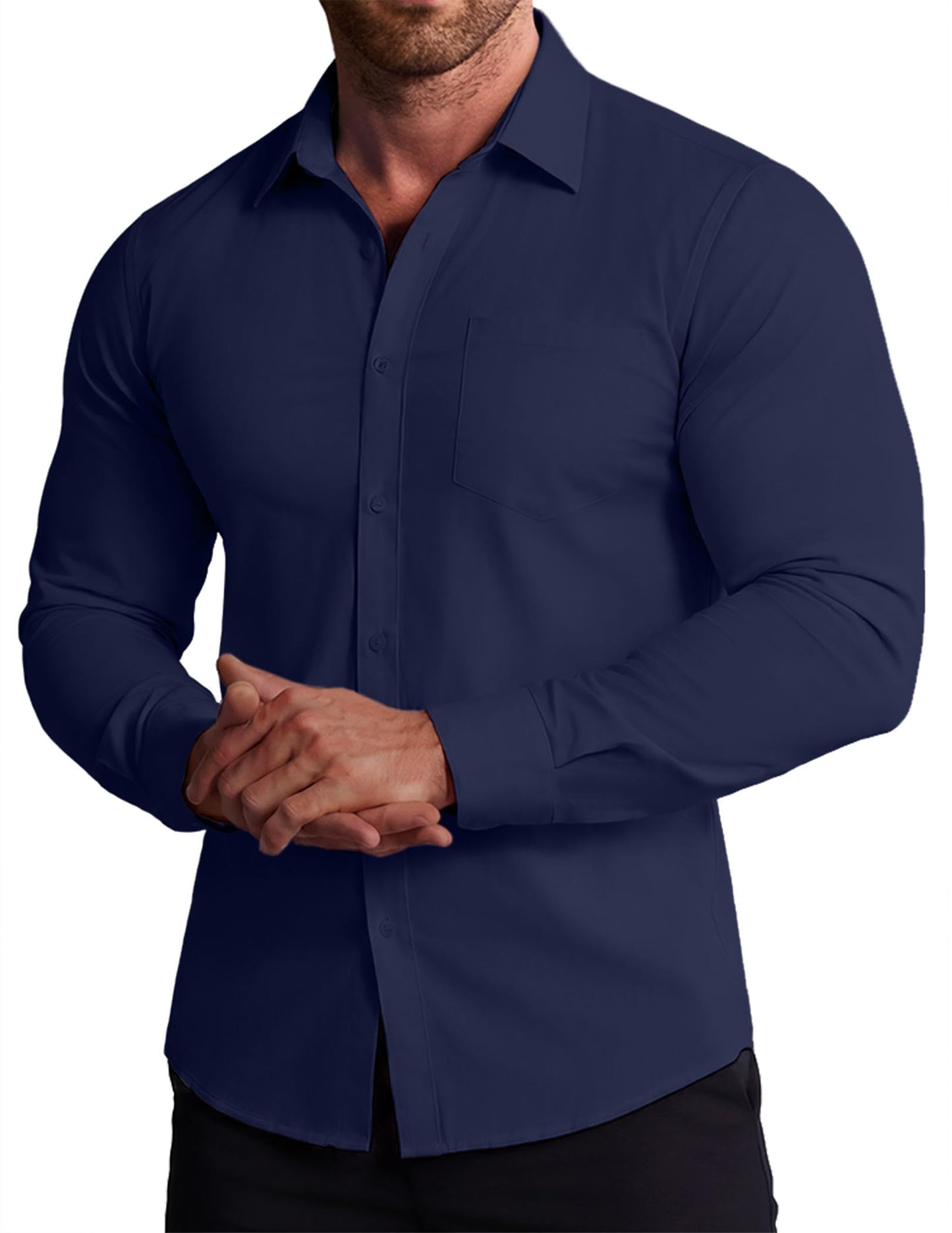 COOFANDY Stretch Mens Dress Shirts Wrinkle Free Long Sleeve Dress Shirt Muscle Fit Button Down Shirt