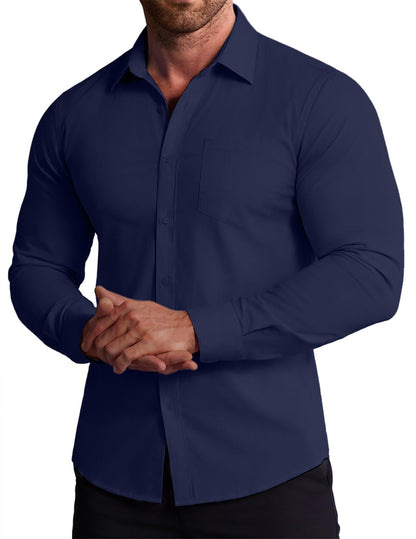COOFANDY Stretch Mens Dress Shirts Wrinkle Free Long Sleeve Dress Shirt Muscle Fit Button Down Shirt