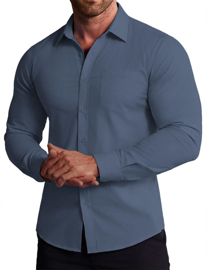 COOFANDY Stretch Mens Dress Shirts Wrinkle Free Long Sleeve Dress Shirt Muscle Fit Button Down Shirt