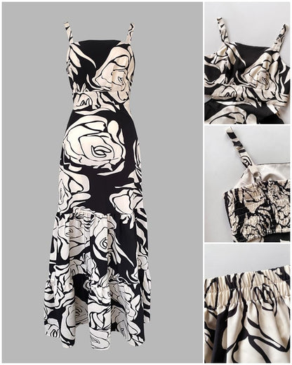 CHICME Summer Dresses for Women 2026 Sleeveless Casual Boho Maxi Dress Square Neck Cut Out Floral A Line Dress