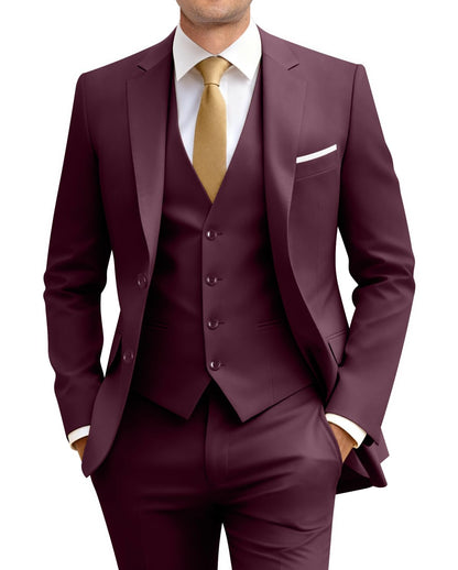 Men's Slim Fit 3 Piece Suit Two Button Business Wedding Dress Tux Suit Set Jacket Vest Pants with Tie