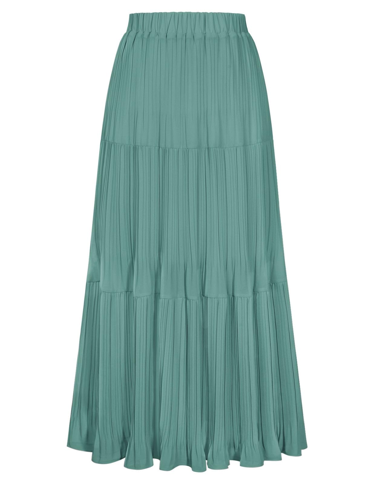 Kate Kasin 2026 Women's Chiffon Maxi Skirt, High Waist Pleated Skirts, Summer Flowy Long Skirts with Underskirt