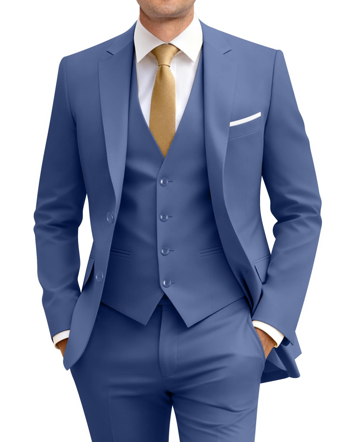 Men's Slim Fit 3 Piece Suit Two Button Business Wedding Dress Tux Suit Set Jacket Vest Pants with Tie