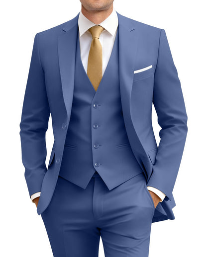 Men's Slim Fit 3 Piece Suit Two Button Business Wedding Dress Tux Suit Set Jacket Vest Pants with Tie
