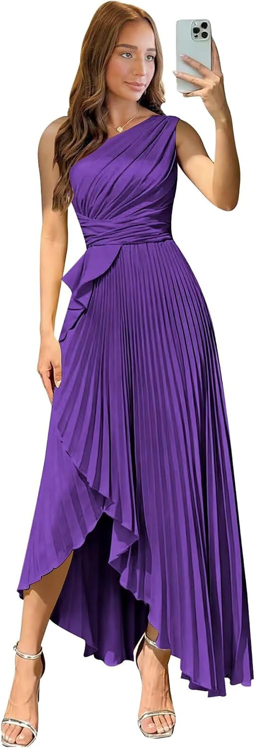 Satin One Shoulder Wedding Guest Dresses Long Asymmetrical Formal Prom Party Evening Gowns High Low 2026