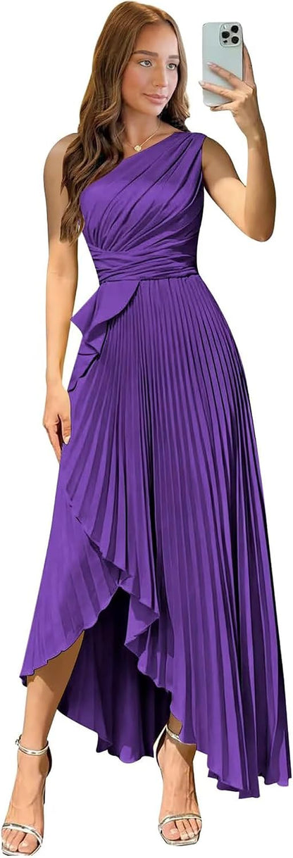 Satin One Shoulder Wedding Guest Dresses Long Asymmetrical Formal Prom Party Evening Gowns High Low 2026