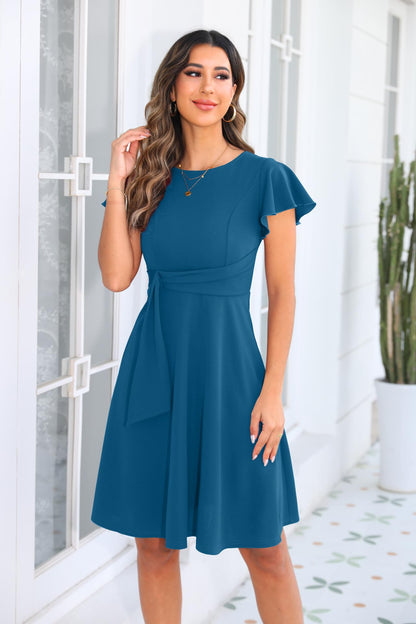 OWIN Womens 2026 Elegant Ruffle Sleeve Flared A Line Swing Casual Party Cocktail Dresses