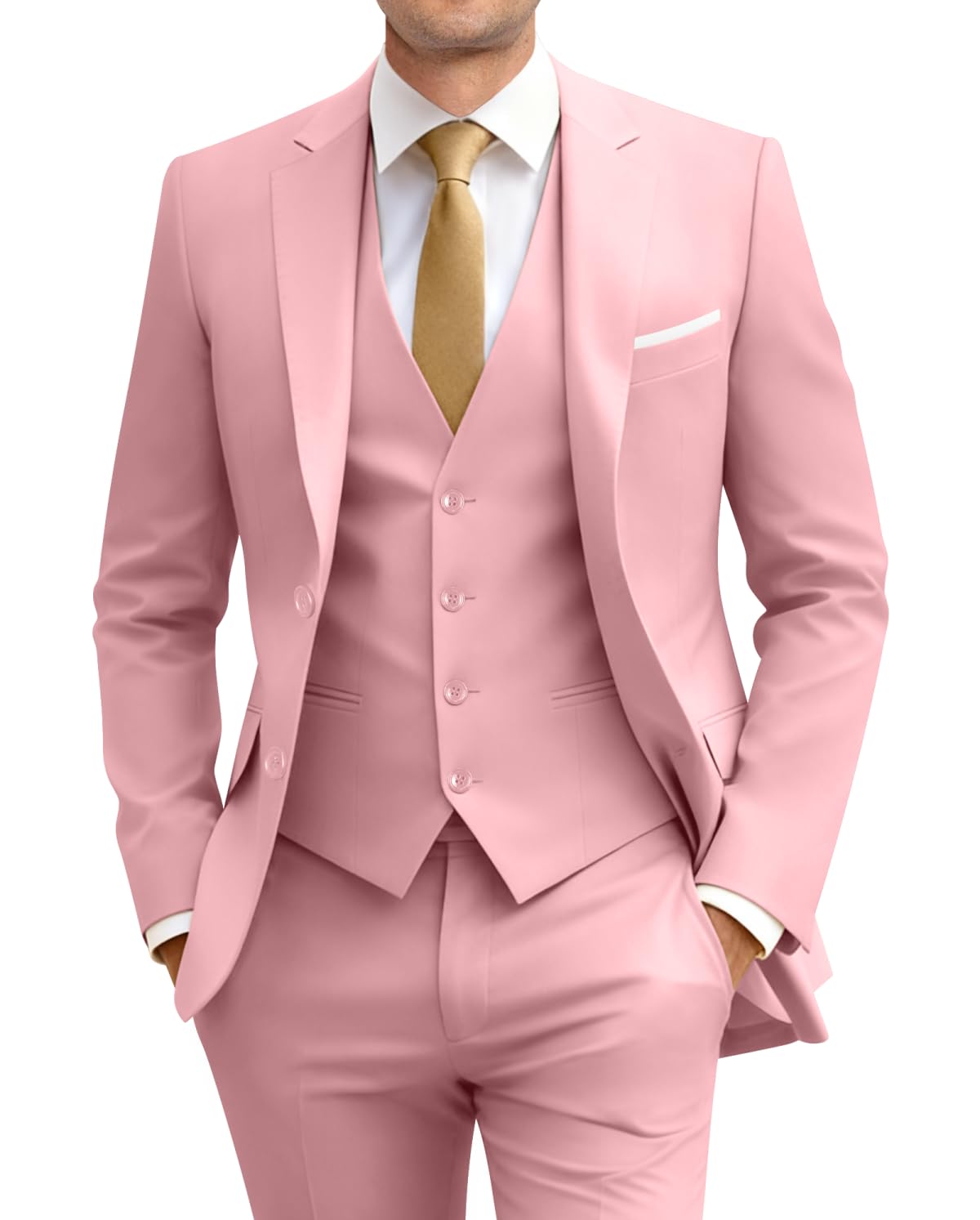 Men's Slim Fit 3 Piece Suit Two Button Business Wedding Dress Tux Suit Set Jacket Vest Pants with Tie