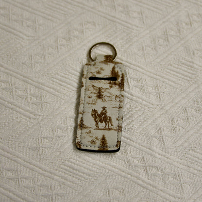 Chapstick Holder Keychain – Cow Print, Camo Pink Bow, Cowboy Toile, Barn Toile, croquette, duck, moon