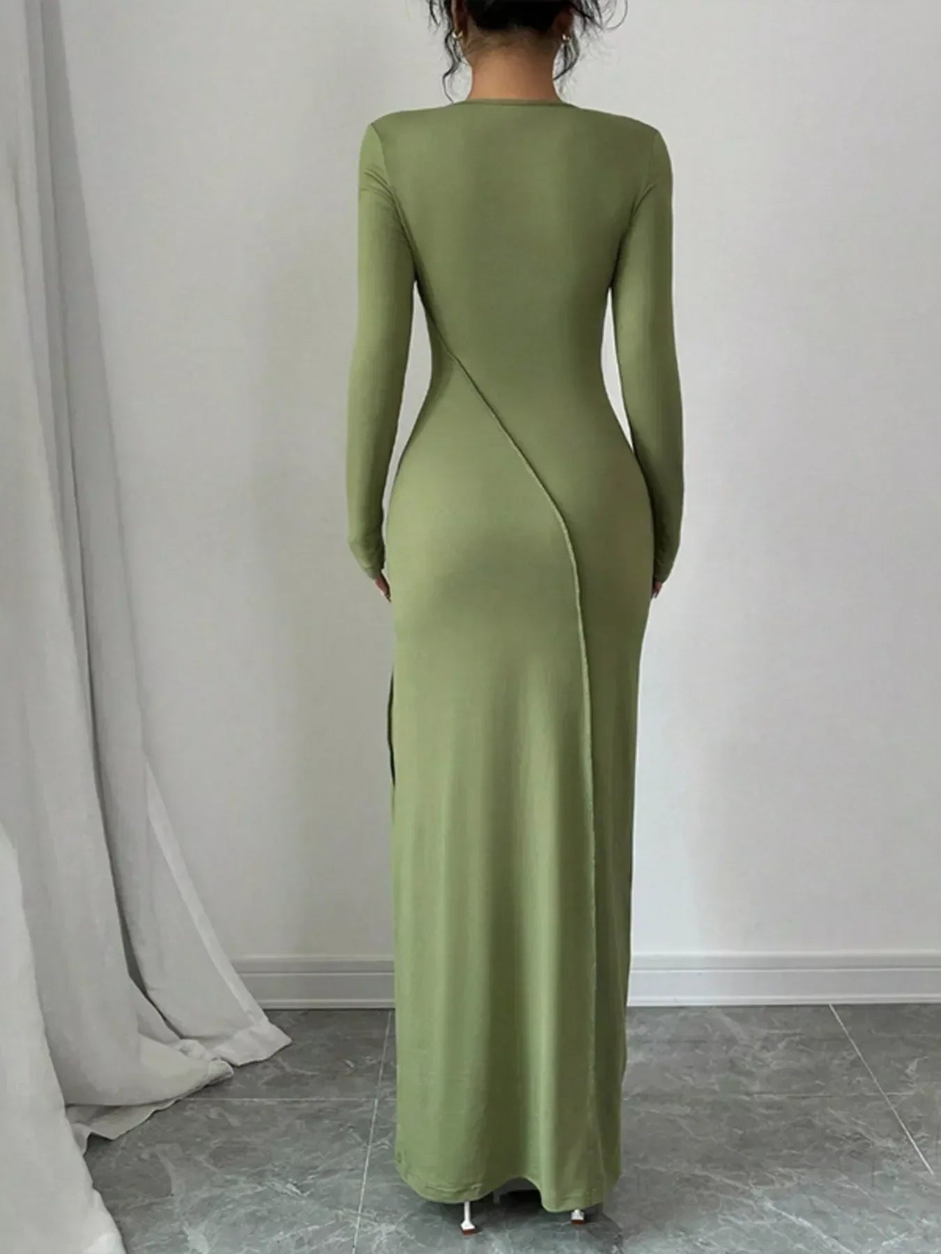 Exposed Seam Long Sleeve Maxi Dress