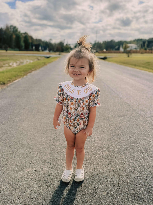 Vintage floral Smocked child of god romper